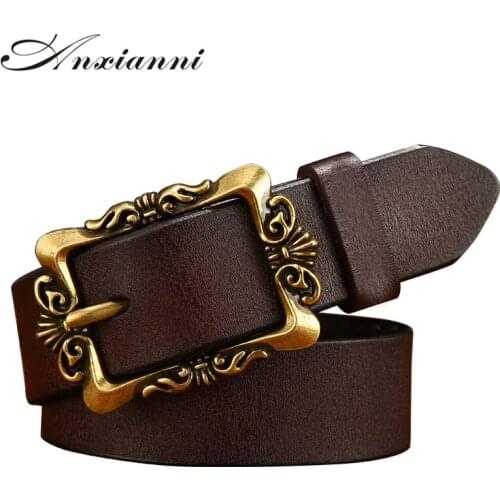 Anxianni woman belts pin buckle leather belt for women European fashion top quality leather strap for jeans
