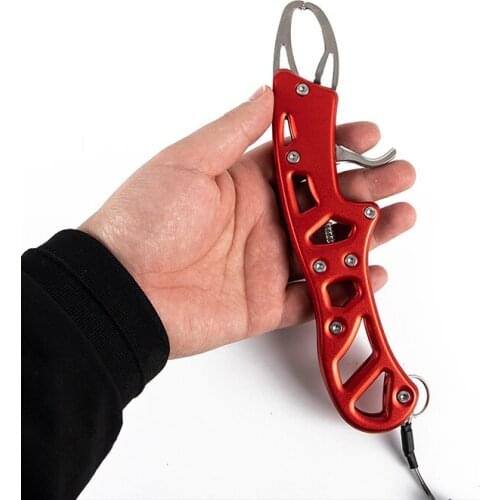 Light Fish Lip Holder Fishing Gripper 21.5CM Metal Fish Grip Red/Blue With Rope 304 Stainless Steel
