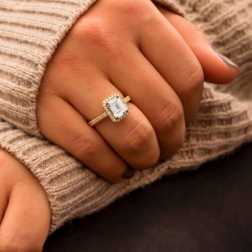 Zircon Stone Gold Color Baguette Silver Lady Ring