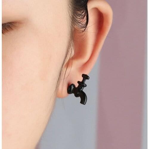 Luokey Personality Creative Black Faucet Stud Earrings Womens Vintage Punk Goth Earrings Lady Street Style Hip Hop Jewelry 2021