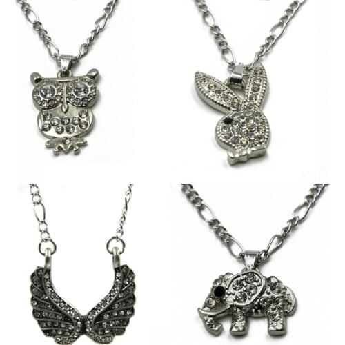 Showlove- 1pcs CZ Gem Owl& Rabbit&Wing&Elephant Shape Pendant 24 Inch Length Chain Fashion Jewelry
