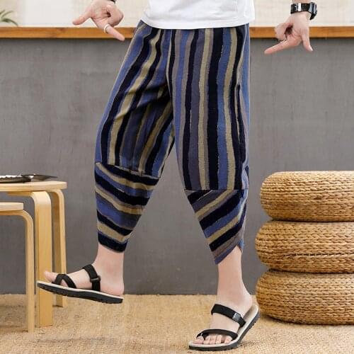 Summer Cotton Joggers Harem Pants Men Casual Hip Hop Trousers Wide Leg Pants Pantalon Oversized Streetwear Korean Trousers Men