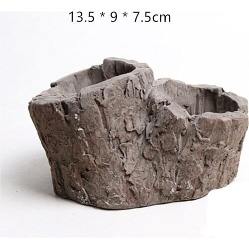 Big Two Holes Tree Bark Planter Mold for Concrete Creative Retro Garden Decorating Flowerpot Making Silicone Cement Molds