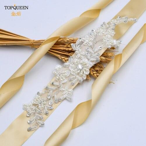 TOPQUEEN S46 Handmade Pearl Flower Bridal Belt Maternity New Style Belt Bridal Belt Wedding Sash Wedding Accessories Ladies Belt