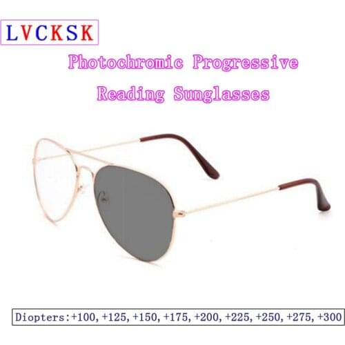 Intelligent Photochromic Progressive Reading Glasses Magnifier Women Men Presbyopic Pilot Sunglasses Look Near Far Eyeglasses N5