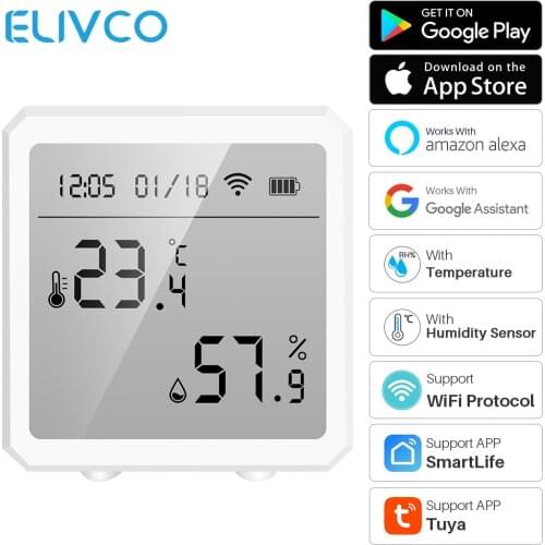 Tuya Smart Wifi Temperature Humidity Sensor LED Screen Smart Home Alarm Sensor SmartLife APP Works With Google Home Alexa