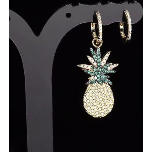 Fashion Jewelry for Women Crystal Rhinestone Yellow Pineapple Pendant Earrings Luxury Wild Hot Ins Style Asymmetry Earrings Gfit