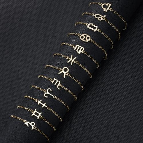 12 Constellation Bracelet Crystal Charm Gold Chain Bracelets for Women Zodiac Sign Libra Aries Wish Card Birthday Jewelry Gift