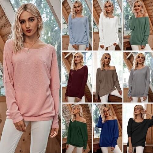 Women Off Shoulder Sexy Elastic Knitting Pullover Sweater Knitwear Autumn Winter Jumper