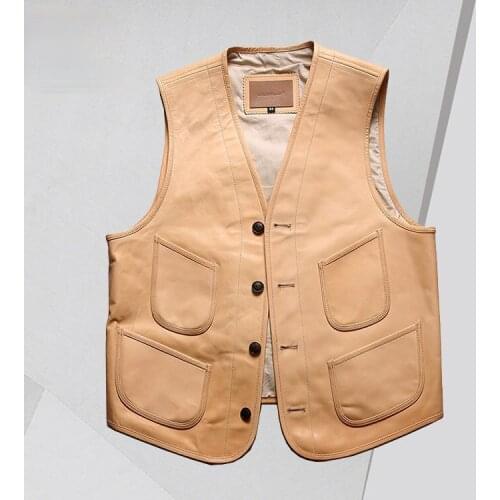 2021 Original Color Vest Men and Women Couple Casual V-neck Single-Breasted Multi-Pocket Motorcycle Leather Vest Mens Clothing