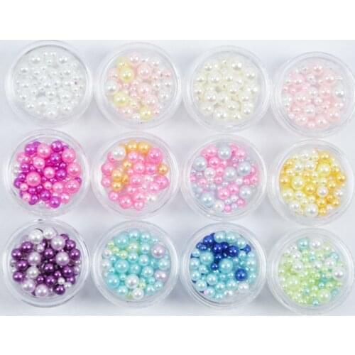 12Bottles/Set Mixed-Size Cotton Pearl Stones Micro Round Beads for Nail Accessories Tips Manicure Nail Art Decorations Pearl Set