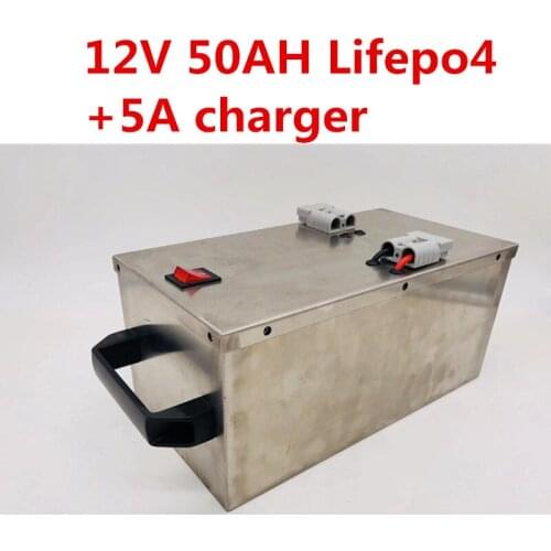 12V 50AH lifepo4 battery BMS 4S 12.8V battery Deep cycle 26650 for golf cart RV speaker travel trailer with 5A Charger