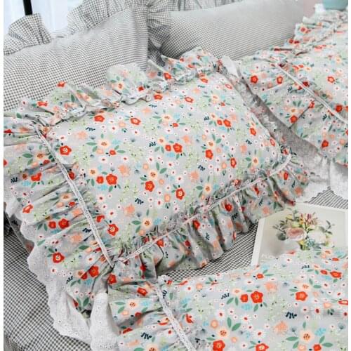2pcs pastoral print pillow case Luxruy ruffle lace pillow cover bedding cushion cases home decor pillow sham satin pillowcase