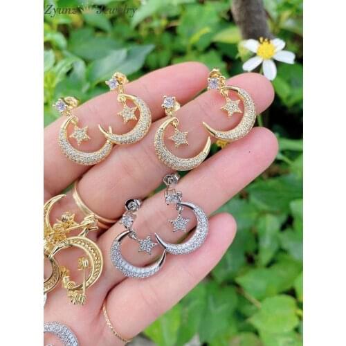 4 Pairs, Charm Moon And Star CZ Pave Earrings For Women Fashion Earrings Star Dangle Drop Earring Bijoux Femme Jewelry