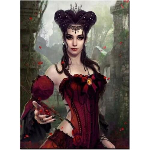 5D Diy Diamond Painting Magic Forest Woman Cross Stitch Diamond Embroidery Fansity Red Lady Pattern Full Round Mosaic DecorA2208