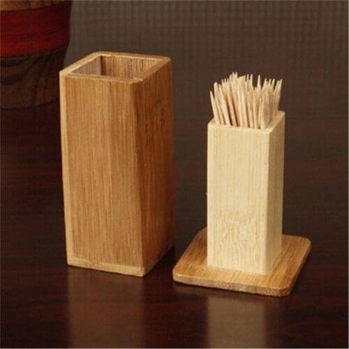 Bamboo Toothpick Box With Lid Square Tank Toothpick Holders Containers Portable Storage Case Organizer Home Kitchen Tools