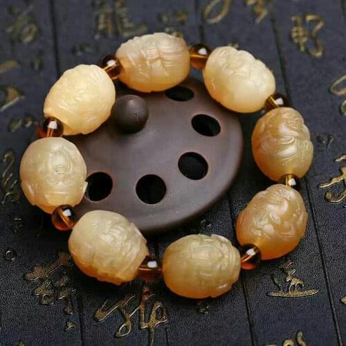 Handcrafted Buddha Statue Beads Bracelet Sheep Horn Lotus Beads Bracelet Lucky Symbol Beads Man Bracelet