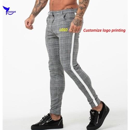 Quick Dry Stretch Mens Plaid Sports Running Pants Zipper Gym Fitness Athletic Tights Soccer Training Jogging Trousers Custom