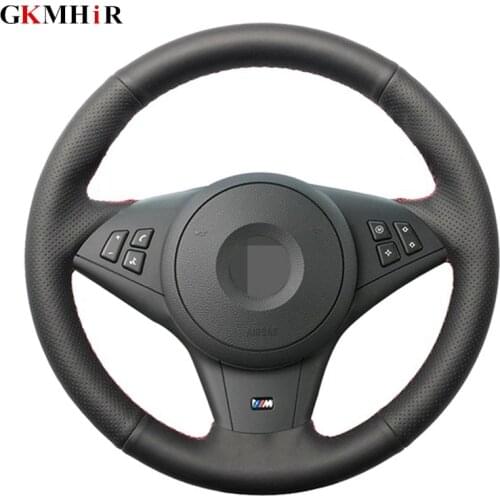 GKMHiR DIY Black Steering Wheel Cover Hand-stitched Artificial Leather Car Steering Wheel Cover for BMW E60 530i E63 E64 635D