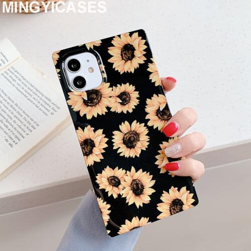 Square Retro Daisy Flower Phone Case for IPhone 11 Pro Max XR XS Max 7 8 Plus SE 2020 12 Pro Max Full Body Back Cover Coque Gift