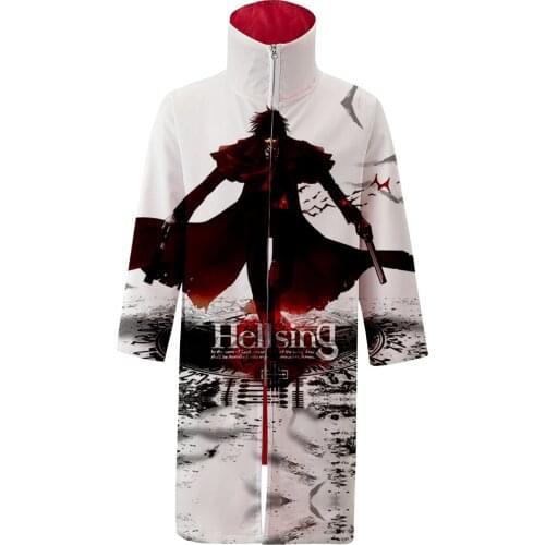 Zipper Long kimono Anime Clothes Hellsing 3D 3/4 Sleeve Mens Women Tracksuit Tao Robe Coats Hellsing Jackets Oversized