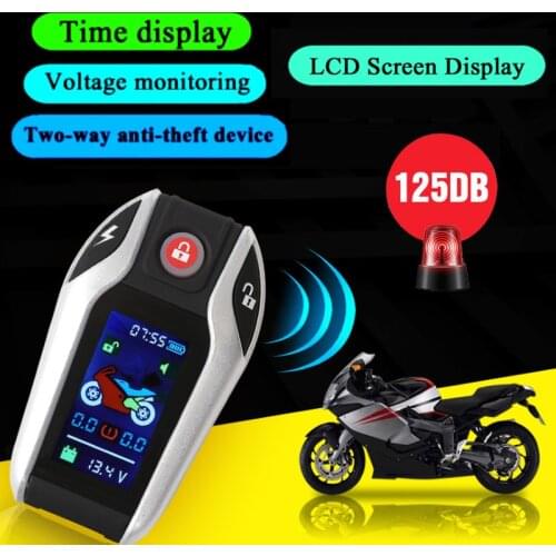 Two Way Motorcycle Alarm Device Anti-theft System Scooter Burglary Vibration Alarm Remote Engine LCD Screen 5meter Auto-lock