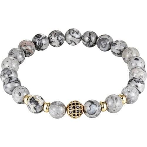 8mm ball elastic gold silver copper cz zircon cubic zirconia beads bohemian Yoga Bracelet agate Onyx Stone Bangles 7th4s