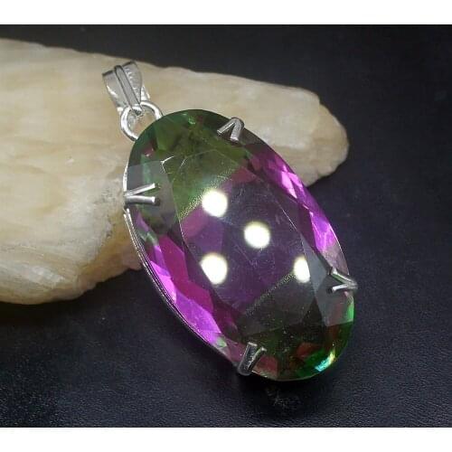 Gemstonefactory Jewelry Big Promotion 925 Silver Solitaire Oval Shape Dichroic Glass Women Ladies Gifts Necklace Pendant 0954