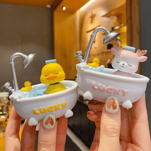 Kawai Cartoon Toy Original Happiness Soap Bath Car Decoration Shaking Head Doll Home Office Desk Decoration Toy