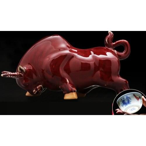 36CM CHINESE ABSTRACT OX FIGURINES CERAMIC CATTLE ORNAMENTS OFFICE DESK DECORATION MODERN ART ANIMALS STATUES DECORATIONS R4277