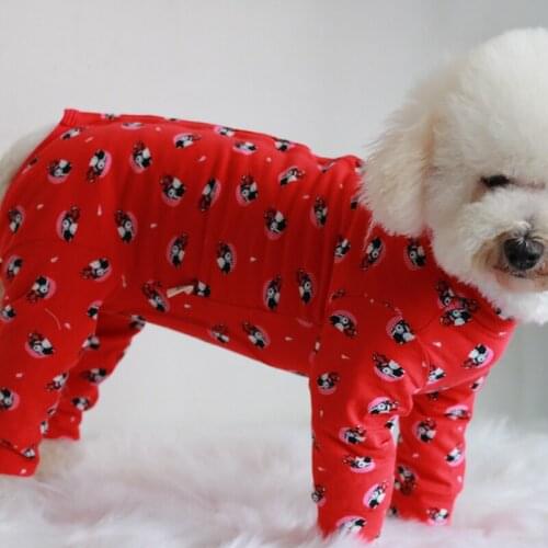Pet Dog Jumpsuit 100%Cotton Overalls Puppy Clothes Protect Belly For Small Dogs Pajamas Long Sleeve Red Sweatshirt Chihuahua Pug