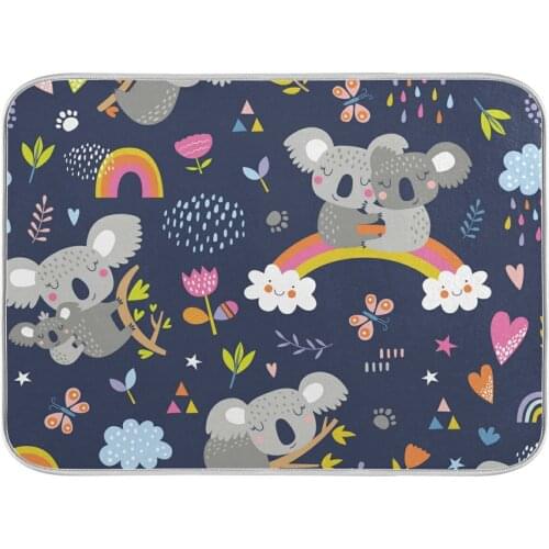 Cartoon Printed Tableware Pad Dish Mat Non-slip Microfiber Dish Drying Mat Kitchen Table Heat Insulation Anti Skid Pads Placemat