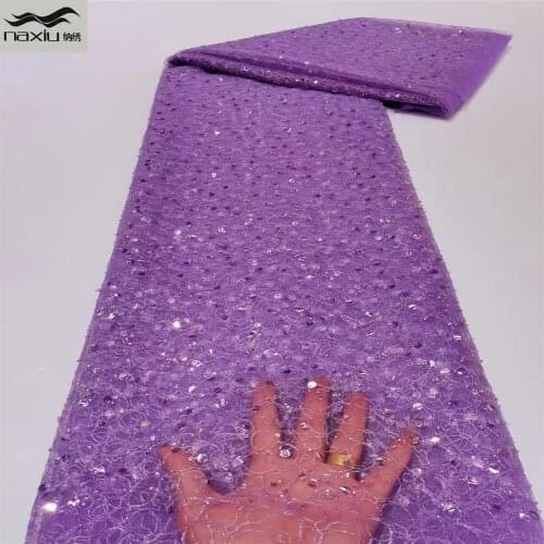 Madison Purple 2021 High Quality African Nigerian Sequins Lace Fabric Embroidery For Wedding Party Dress Sewing