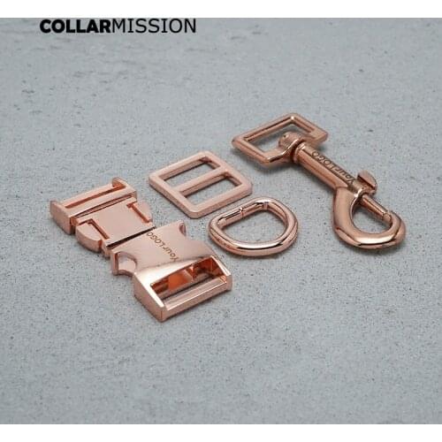 Metal buckle+Tri-Glid+D ring+metal dog clasp/set)Retailing rose gold 20mm for engrave DIY dog collar leash set harness DIY part