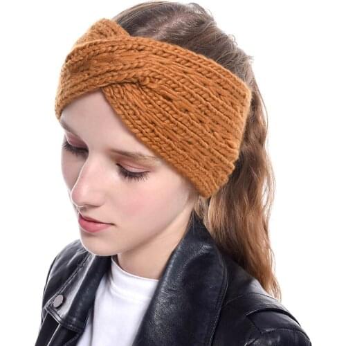 Oaoleer Fashion Wool Knitted Headband Winter Solid Hair Bands for Women Girls Wide Cross Knot Hairband Warm Bandanas Headwear