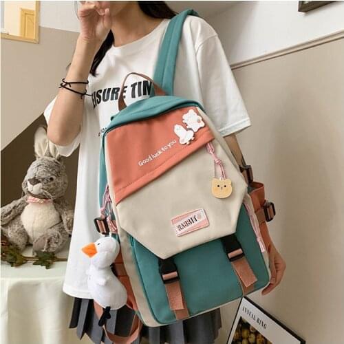 Fashion Color-Blocking Large-Capacity Nylon Women Backpack School Bags for Teenagers Girls Travel Bags Students Mochila Bolsa