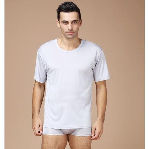 Summer Men Tank Tops 100% Real Silk O-neck Knitted Short Sleeve Vest Male Casual Comfortable Cool Breathable Tank Tops 9601