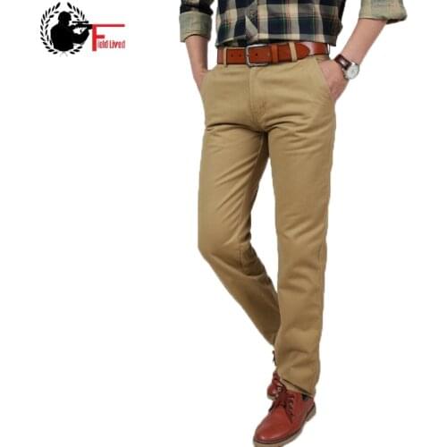 Mens Pants Pockets Full Length Loose 100% Cotton Long Pants Men Khaki Cargo Pants Men Army Male Straight Trousers size 38 40 42
