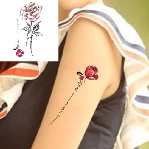 Fake Tattoo Sticker for Woman Girl Rose Flowers Summer Letters Temporary Tattoos Arm Waist Waterproof Tatoo Body Transfer Tatto