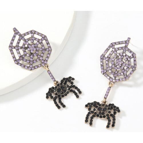 2021 Fashion New Rhinestone Spider Dangle Earrings Female Charlotte Drop Earrings Halloween Jewelry Party Accessories