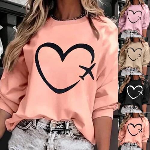 New Fall/Winter Ladies Casual Pullover Love Print Sweatshirt Round Neck Long Sleeve Sweater T-shirt Valentine costume nutella F4