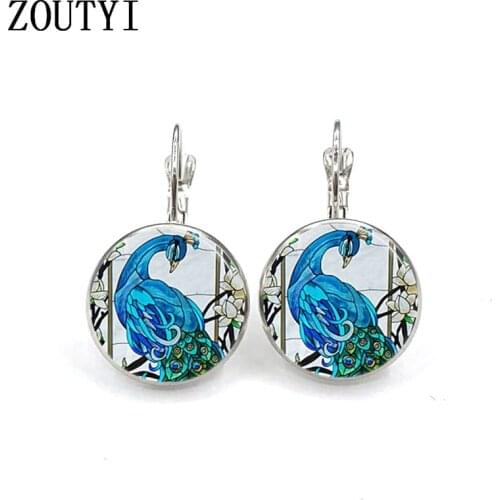 New/fashion glamour peacock picture quality photo, convex glass inlay earrings, women wear earrings