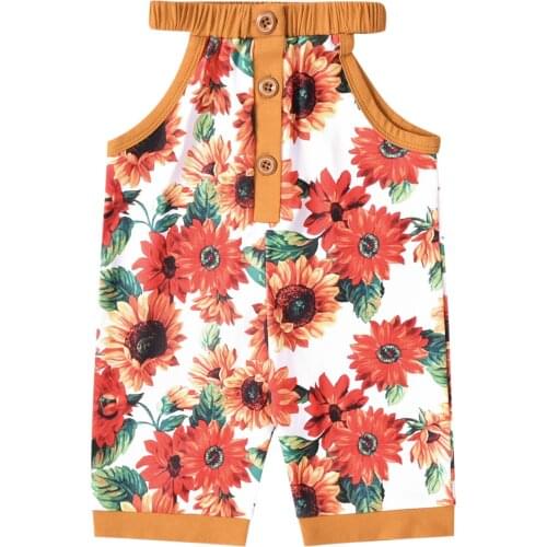 2021-05-17 Lioraitiin 0-12M Infant Baby Girl Sleeveless Romper with Sunflower Print Elastic Band Single-breasted Summer Clothing