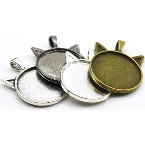5pcs 25mm Silver Gun Black Plate Necklace Pendant Setting Cabochon Cameo Base Tray Bezel Blank Jewelry Making Findings