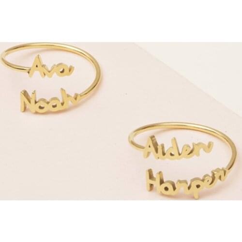 Personalized Adjustable Double Name Couple Rings For Women Stainless Steel Custom Two Names Birthday Jewelry Men Anel Bague