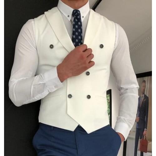 Slim Fit Men Vest with Double Breasted for Wedding Prom Ivory Single One Piece Male Suit Waistcoat Peaked Lapel Custom Coat