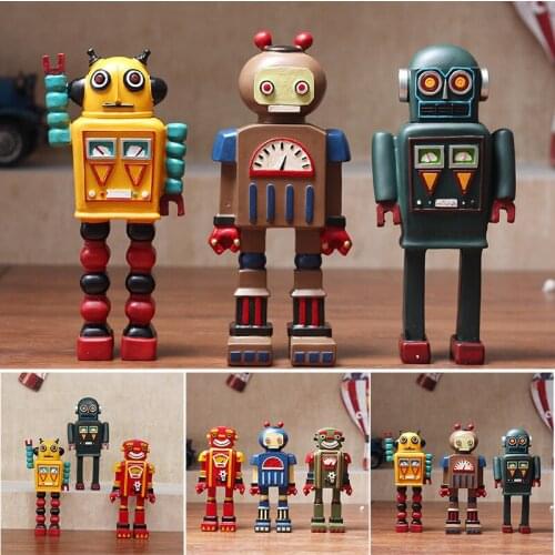 Retro Figurines Old Resin Robot Model Bar Cafe Restaurant Ornaments Shop Decorations Home Furnishing Robot Library D1