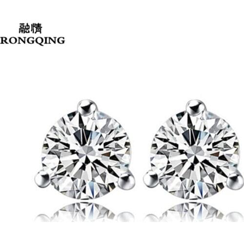 RONGQING 1pairs/lot Classic Crystal Stud Earrings Women Round Zircon Stud Earrings