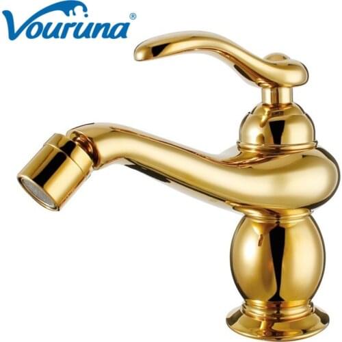 VOURUNA Luxurious Golden Bidet Faucet Tap Single Lever Solid Brass Construction
