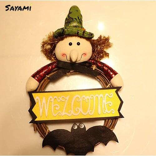 Happy Halloween Household Room Wall Window Hanging Wreath Plush Doll Decoration Chirstmas Welcome Sign Ornament Door Decor